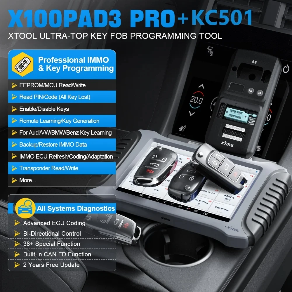 XTOOL X100 PAD3 PRO Professional Key Programming Scanner With KC501 Car Diagnostic Tools 38+ Resets Immobilizer 2 Years Free