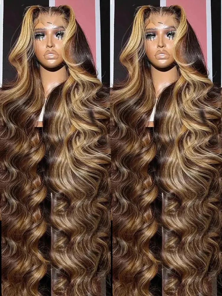 30 32 Inch 4/27 Highlight Body Wave 13x4 Human Hair Lace Frontal Wigs 250 Density Colored Ombre 13x6 HD Lace Front Wig For Women