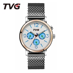 TVG brand watch Lovers Valentine's Day Gift Mesh belt Business Man Miss Genuine Leather Luminous Water proof Multifunction