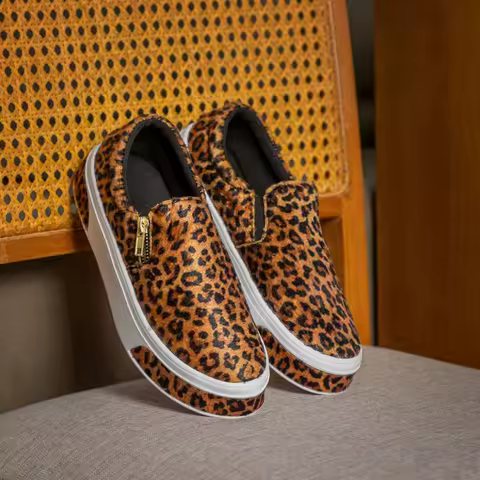 Slip On Em Camurça Feminino GuGi Com Sola Reta Em Tira 503-GG
