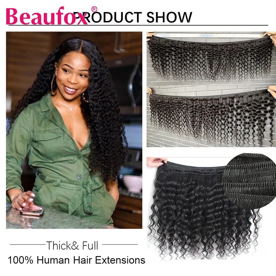 Beaufox Deep Wave Bundles Indian Hair Weave Bundles Human Hair Bundles Remy Extensions Double Weft Curly Human Hair Weaving