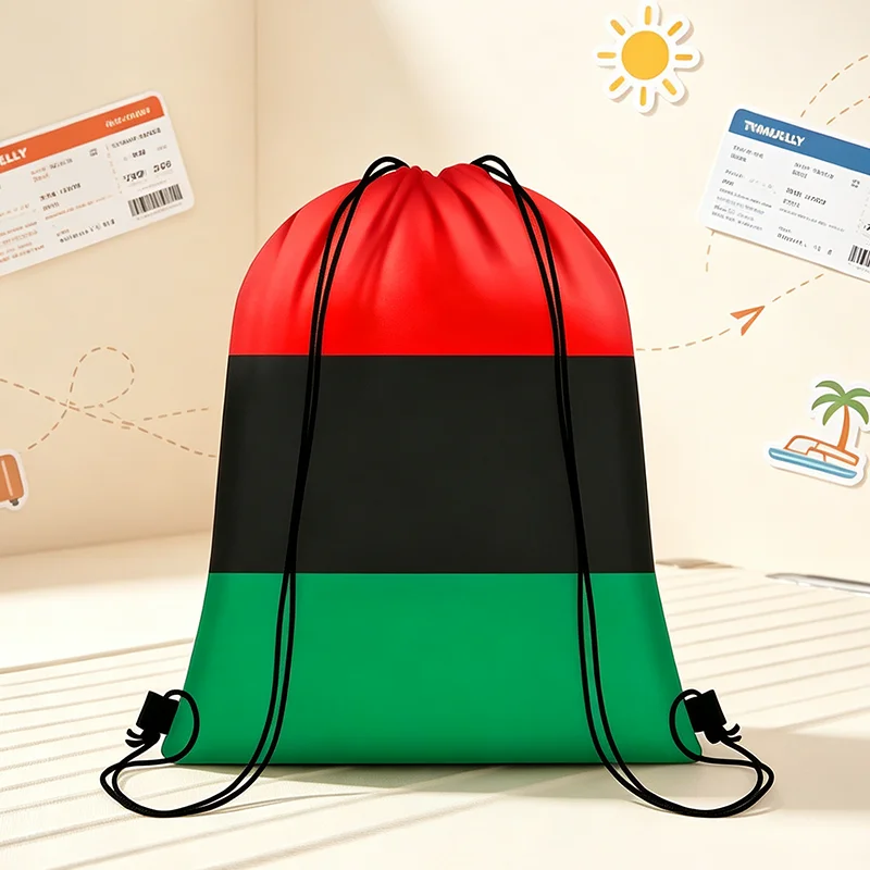 Classic Tri-Color Cinch Bag - Red Black Green Drawstring Backpack for Shopping, Gym, Travel, Hiking & Perfect Gift for Friends