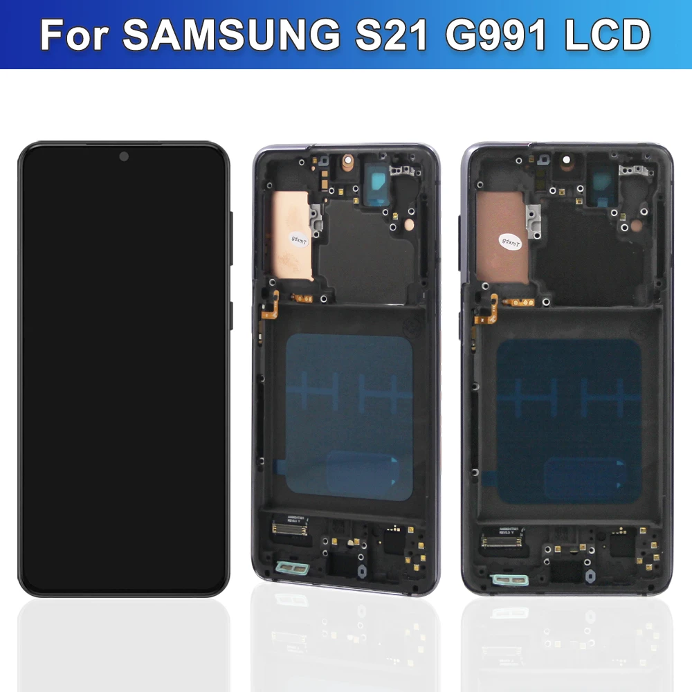 Para AMOLED LCD con marco para SAMSUNG S21 LCD SM-G991B SM-G991U pantalla táctil reemplazo del ensamblaje del digitalizador