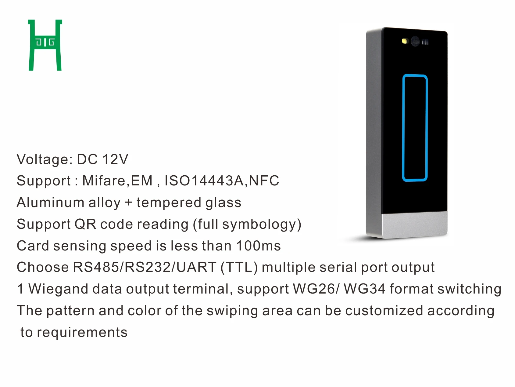 QR-Code,EM,Mifare,NFC,RFID,Card Reader, Can Custom Made HID(Iclass), Access Control，Output RS485/RS232 , Wiegand26/34,  OEM