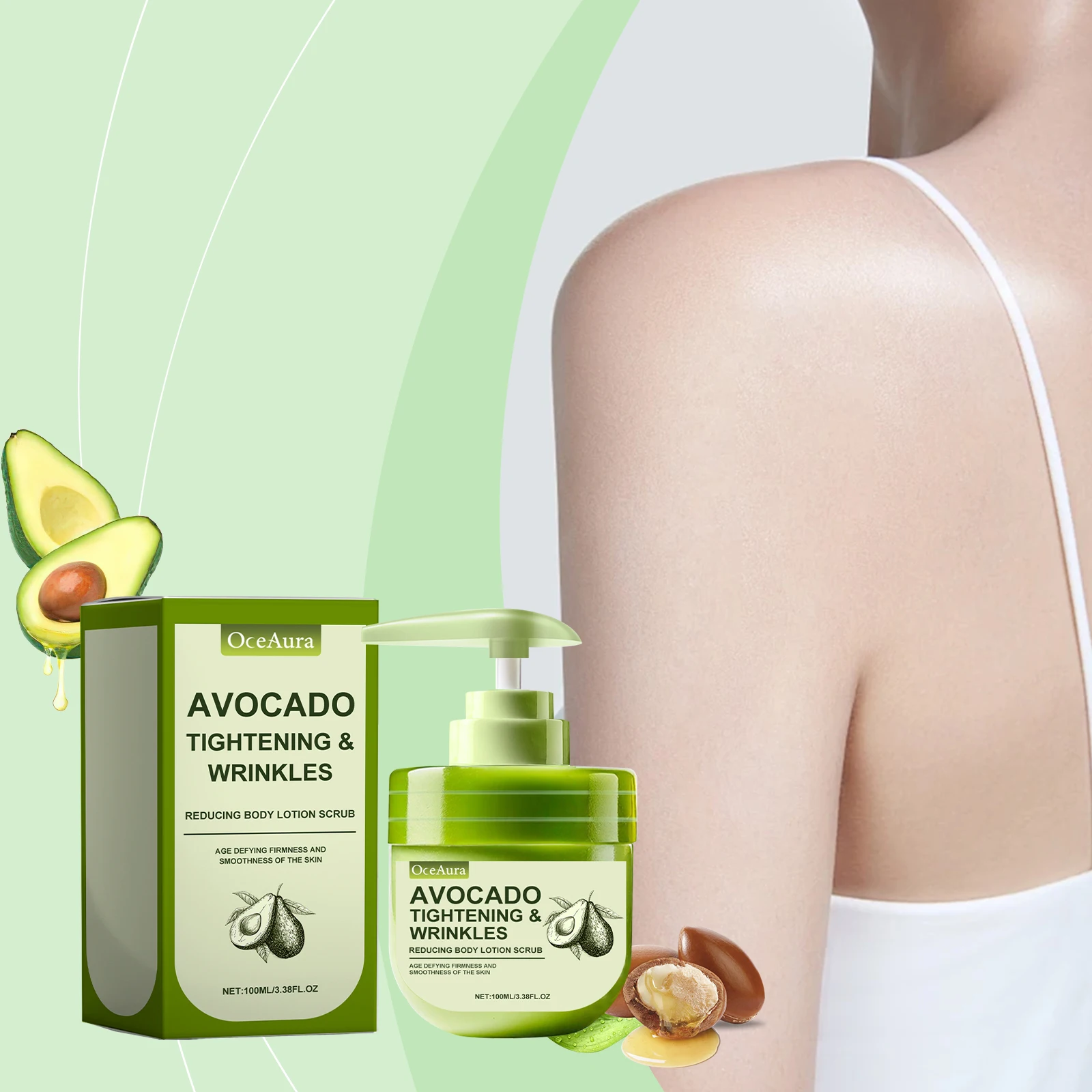 Firming Body Scrub Lotion Lifting Body Contour Refine Lines Repairing Sensitive Skin Deep Cleansing Avocado Body Care Cream