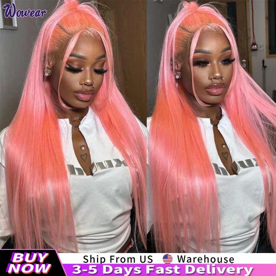 13x6 HD Lace Frontal Wig Human Hair Straight Lace Wig Human Hair Pink Human Hair Wig 200 Density Lace Front Human Hair Wig