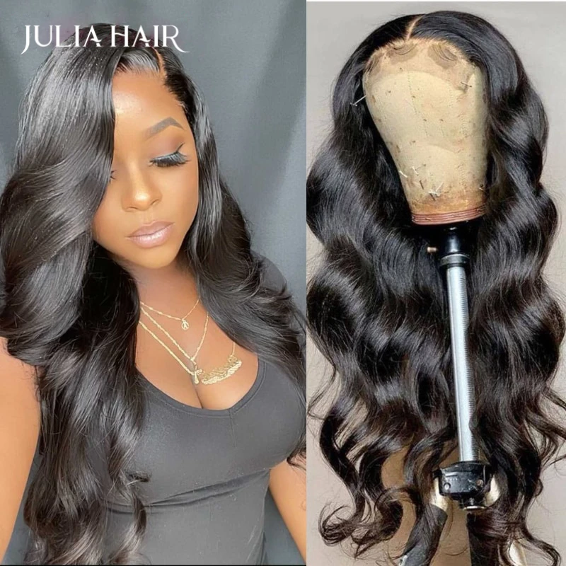 

Julia Hair 4x4 Lace Closure Wigs Body Wave Long Inch Human Hair Wig 150 Denisity Natural Pre Plucked For Black Women Virgin Hair