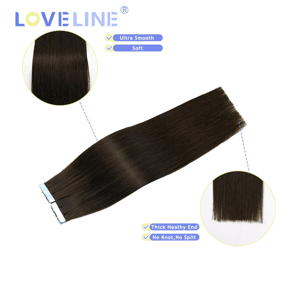 LOVELINE Tape In Hair Extensions Menselijk Haar 100% Virgin Remy Natuurlijk Menselijk Haar Huid Inslag Onzichtbare Naadloze Bruine Kleur