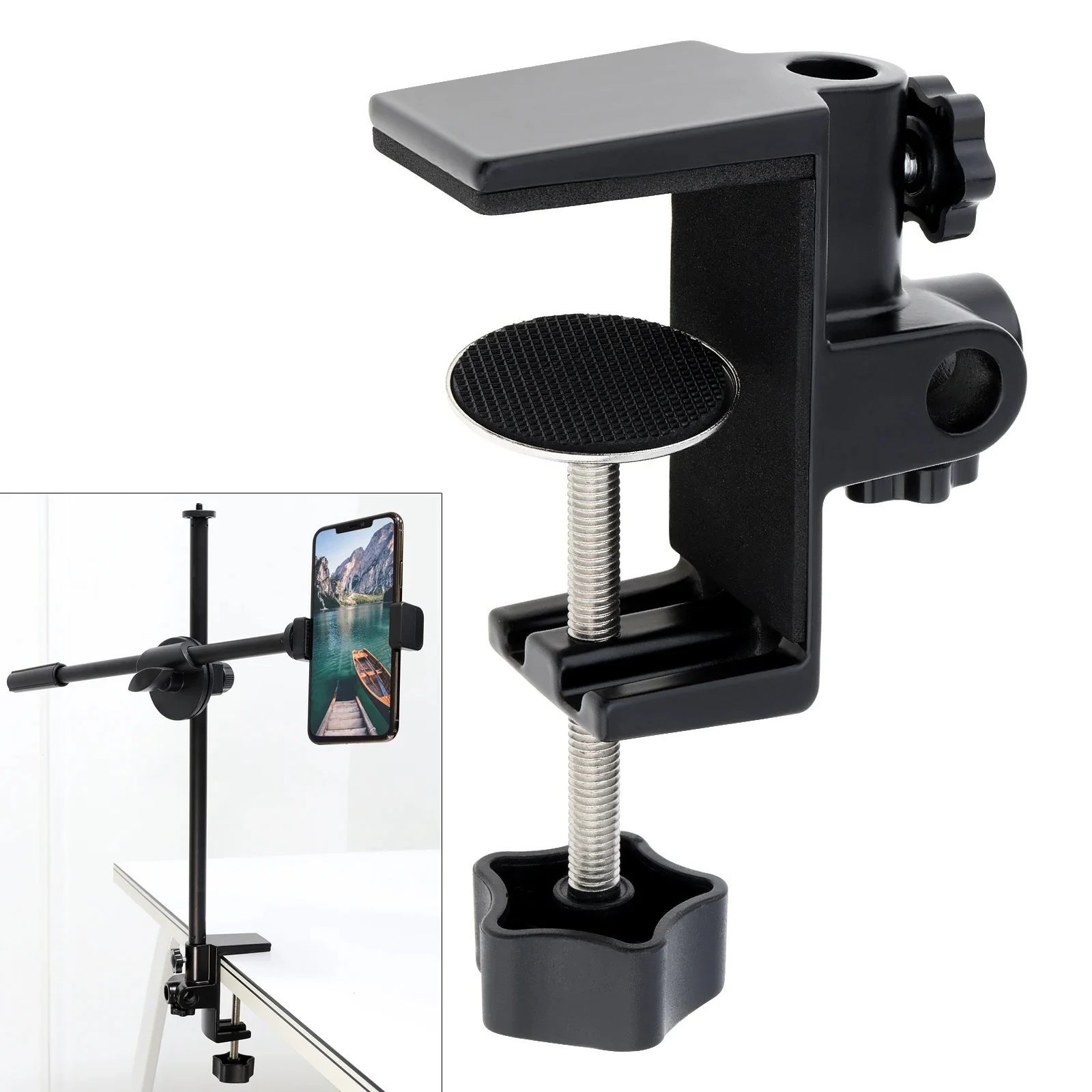 3-IN-1 Large Area Contact Table Mount Clamp Metal Desk Clamp Mic Clamp Holder for Microphone Suspension Boom Scissor Arm