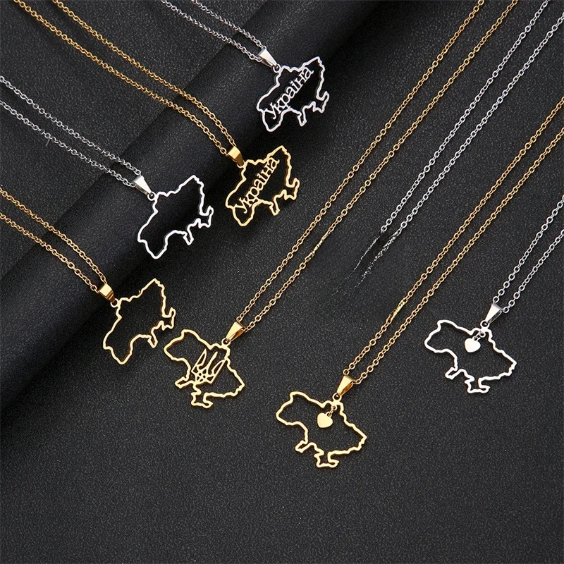Collier pendentif carte de l'ukraine pour hommes et femmes, en acier titane, couleur or argent, ras du cou, contour de l'ukraine, drapeau en forme de cœur, bijoux cadeau, nouvelle collection
