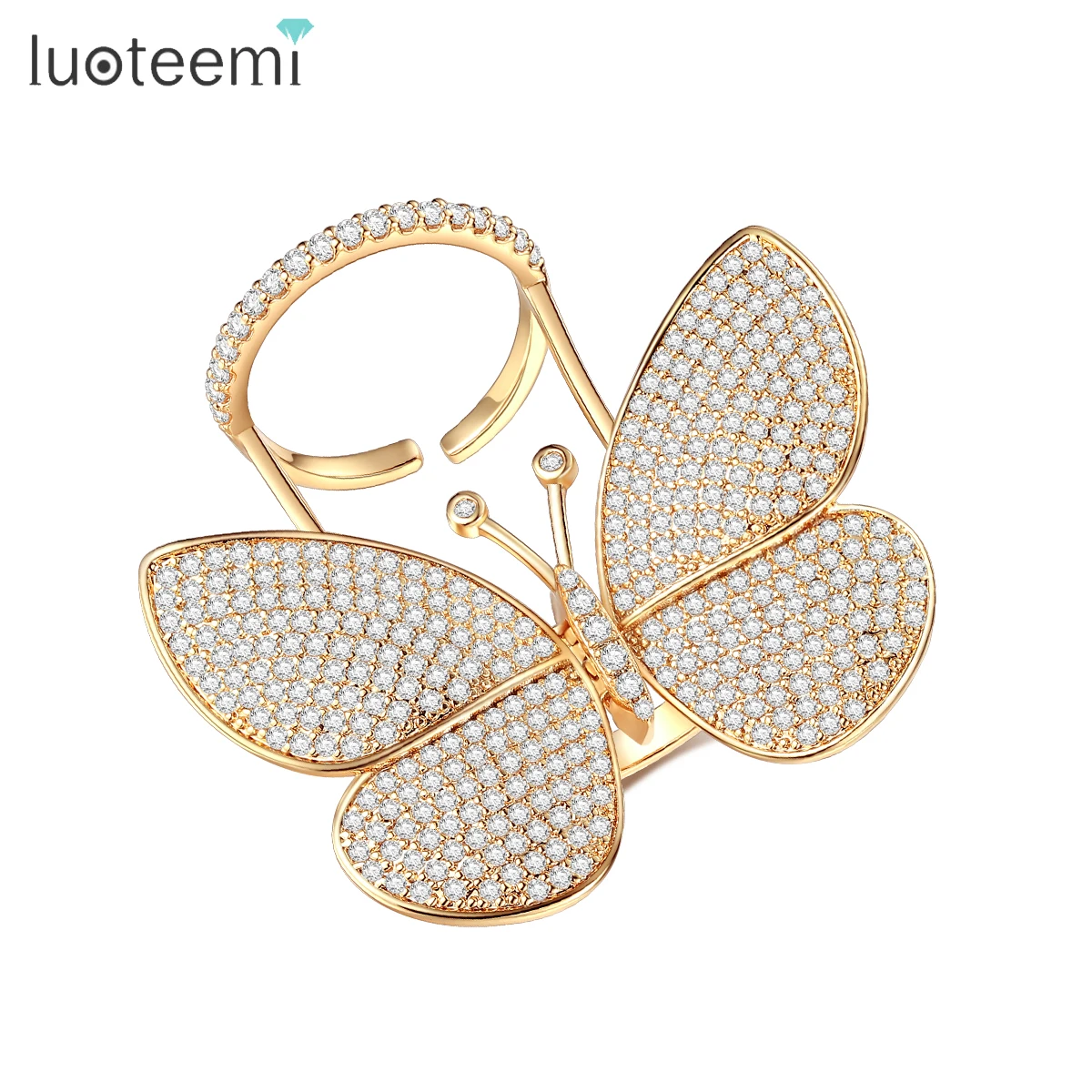 LUOTEEMI New Design Fashion Movable Butterfly Adjustable Rings for Women Gold Color Engagement Women Bridal Wedding Luxury Gifts