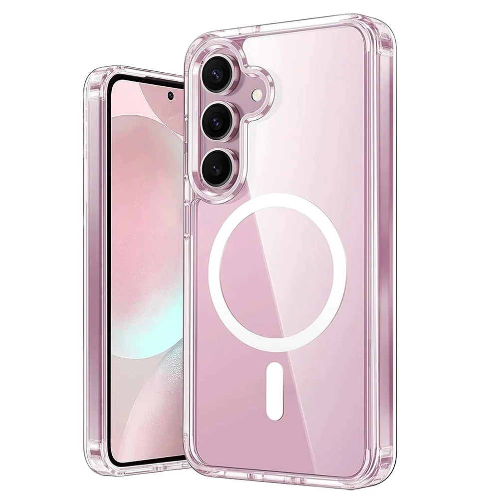 Mocne magnetyczne etui do bezprzewodowego ładowania Magsafe do Samsung Galaxy S24 S23 S22 S21 FE Ultra Plus Hybrid Hard Cover Clear Soft — zdjęcie 2