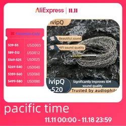 ivipQ-520 8Core Graphene+Single Crystal Copper Earphone Upgrade Cable With 3.5/4.4mm /0.78 2PIN, For Bravery T3 PLUS ZERO Winter