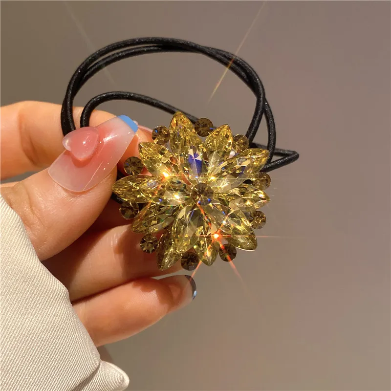 Women Full Crystal Floral Elastic Hair Bands Young Girls Rhinestone Cloud Flower Hair Accessories Rubber Bands Kids Headdress