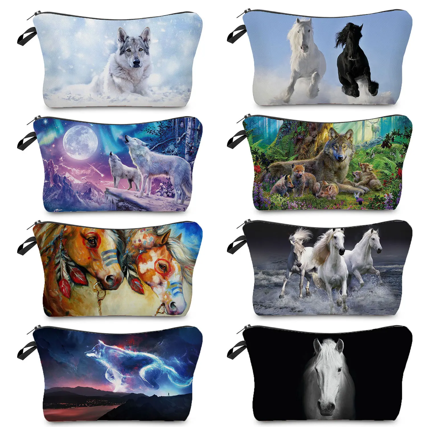 

Heat Transfer Women's Cosmetic Bag Pretty Animal Makeup Organizer Horse Deer Wolf Print Toiletry Bags Casual School Pencil Cases