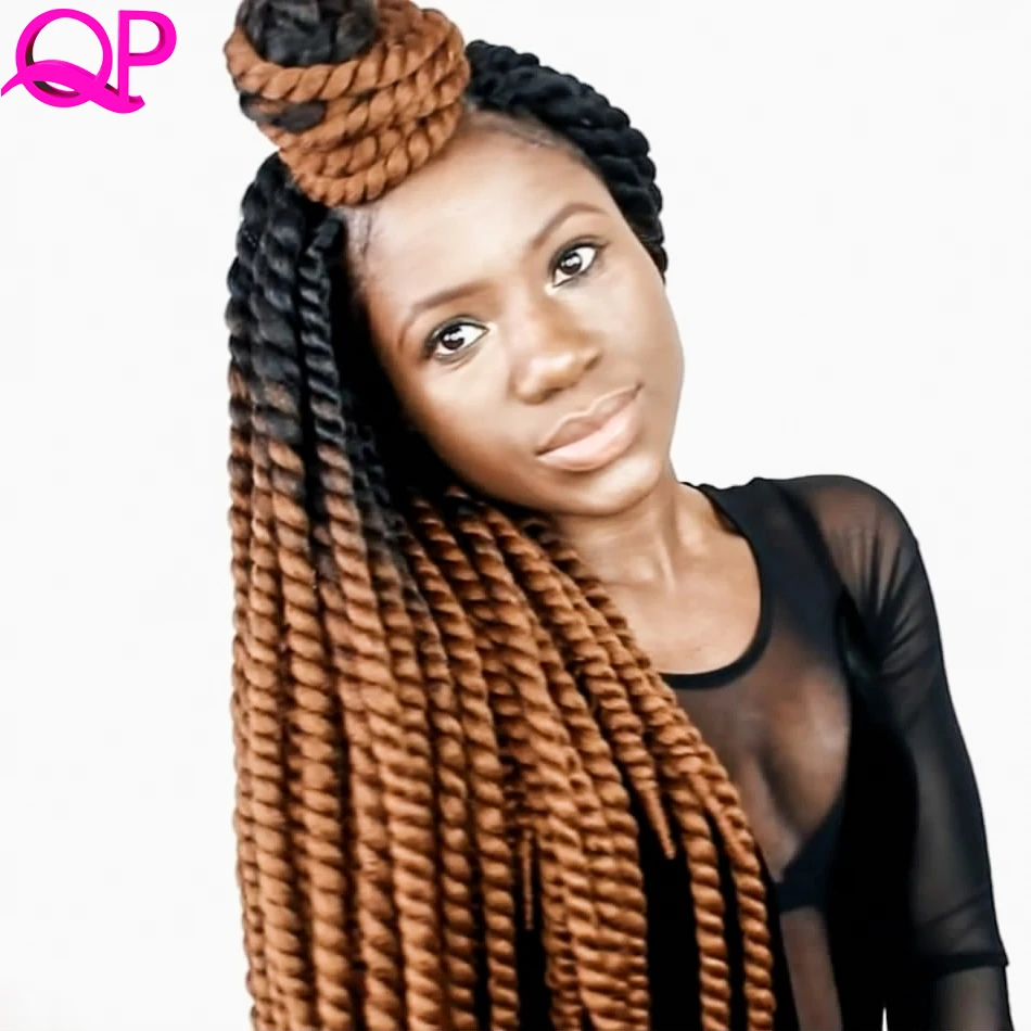 Mambo Twist Crochet Braids 22 Inch Ombre Color Synthetic Braiding Hair Extensions Braids Red Blonde Hair