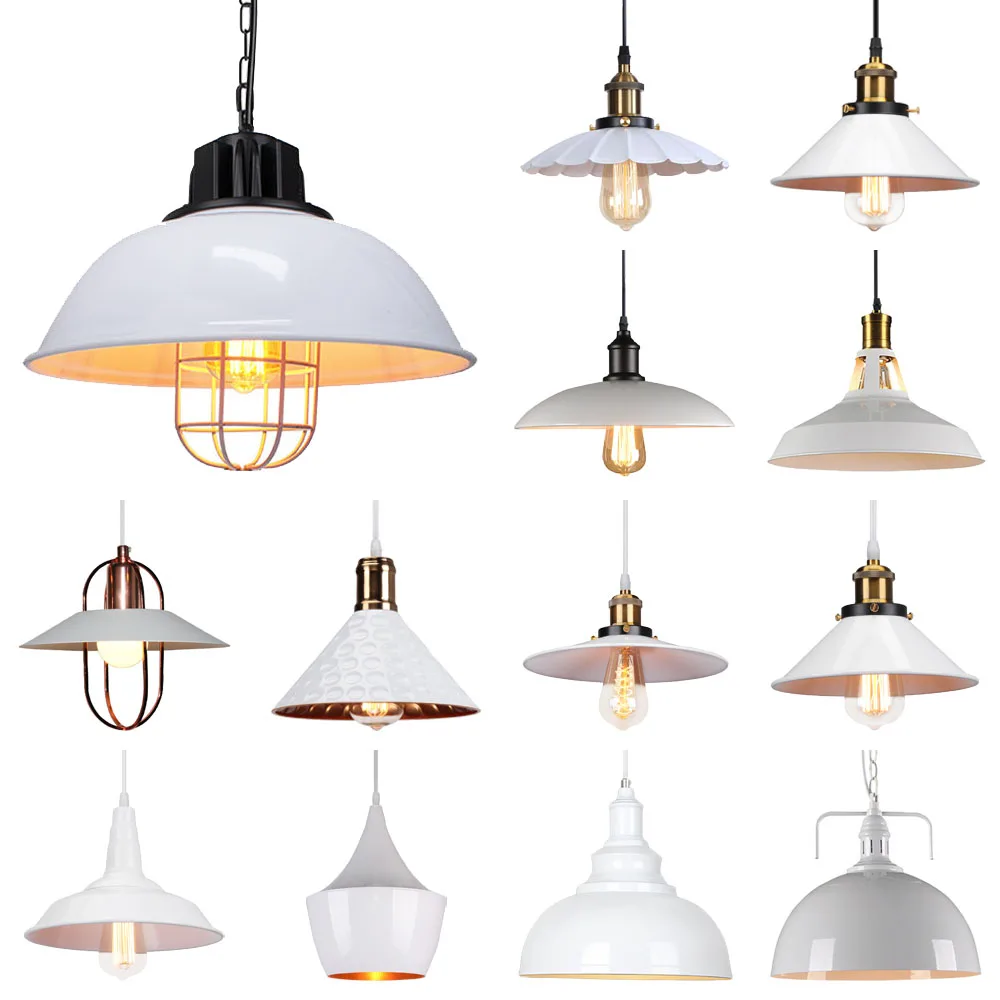 

White Industrial Vintage Pendant Lights Retro Loft Metal Ceiling Chandelier Hanging Lamps Lampshade Restaurant Bar Lighting E27