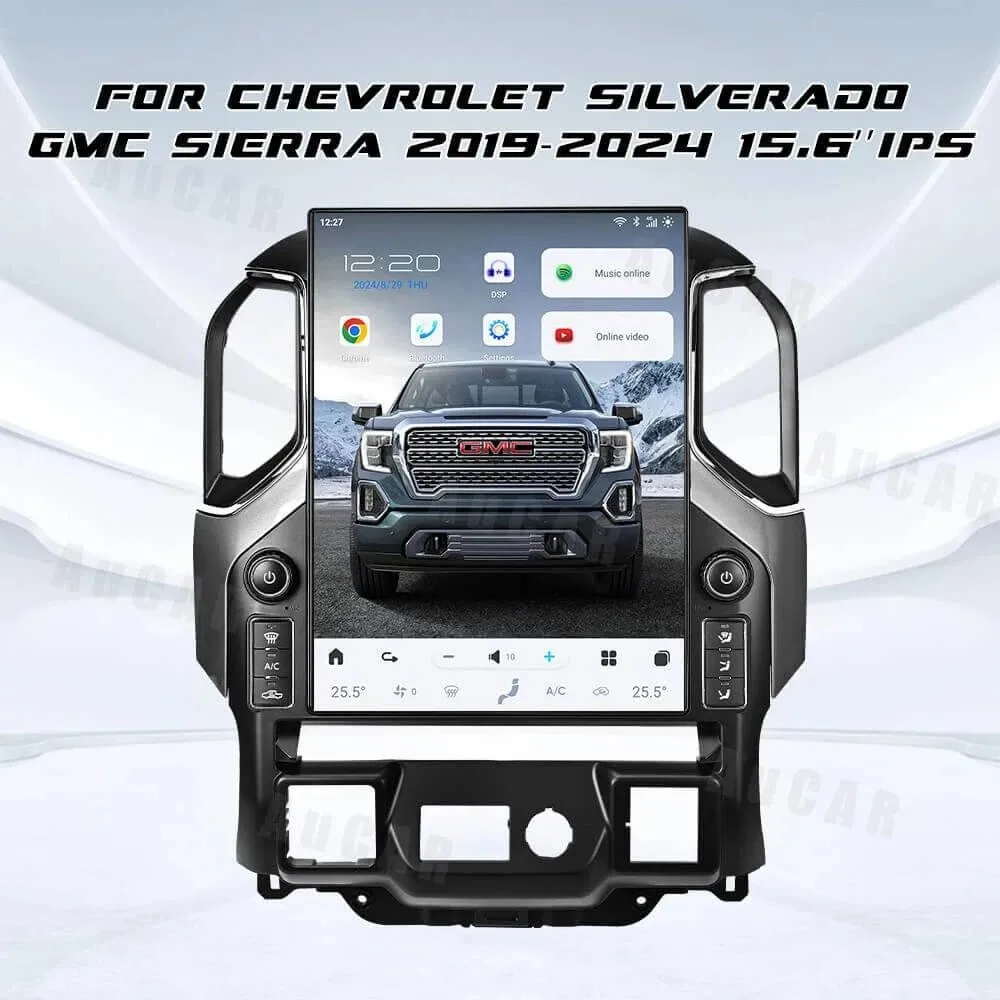 AuCar 15.6'' Tesla Car Radio Android 13 GPS Navigation Car Multimedia Stereo Player For GMC Sierra Chevrolet Silverado 2019-2024