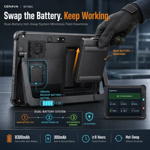 CENAVA W109U Rugged Windows Tablet Intel Core i5 IP67 Hot Swap Battery RJ45 RS232 WiFi6 16GB 256GB Industrial Rugged  Tablet PC
