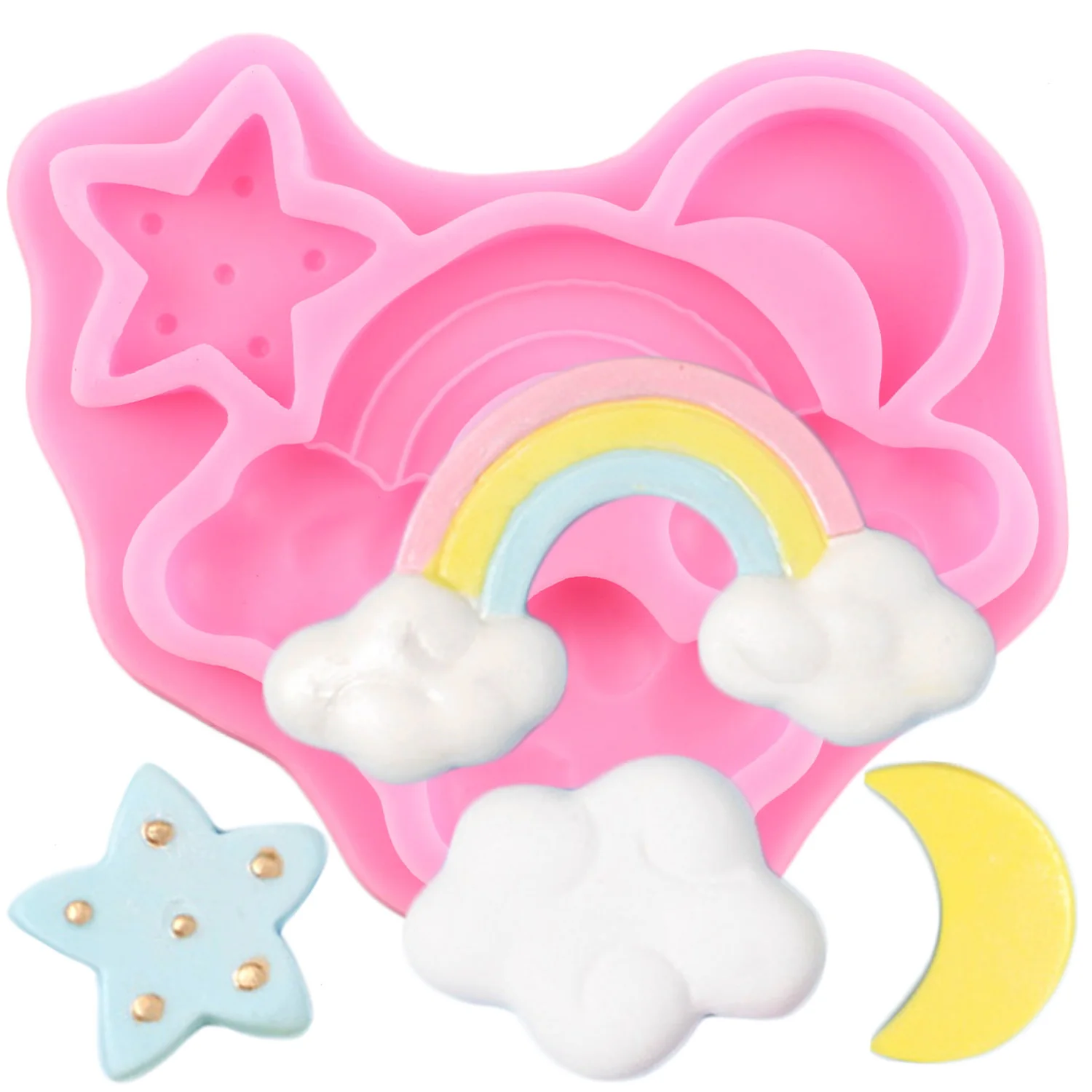 Rainbow Clouds Silicone Mold Cupcake Topper Fondant Cake Decorating Tools Candy Clay Molds Baking Chocolate Gumpaste Moulds