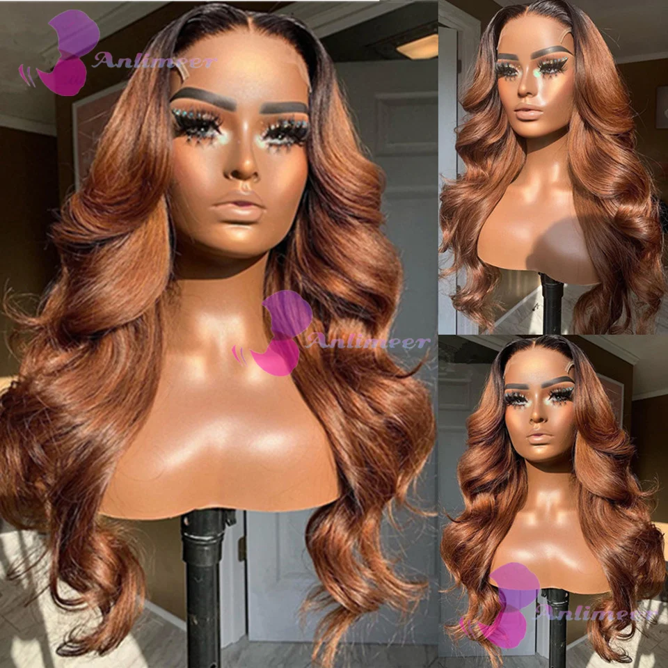 

13x6/360 Full Lace Wavy Wigs #1b/30 Human Hair Body Wavy Glueless Brazilian Pre Plucked 5x5 Silk Top Closure Wigs Bleached Knots