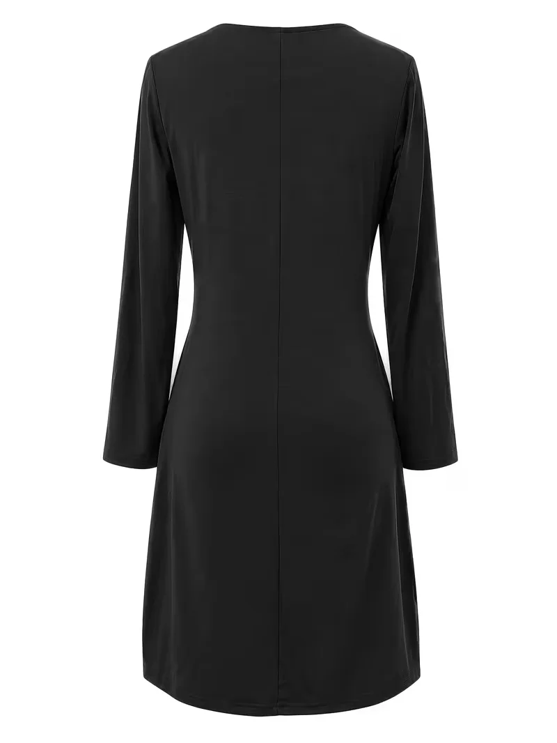 Women Two Piece Elegant Solid color Crew Neck Long Sleeve Spring Autumn  Knee Length A Line Workwear Dress