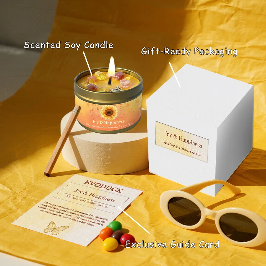 Sweet Orange Lemon Crystal Scented Candle Joy Happiness Aromatherapy Candle Positive Energy Room Decor Gift For Her 3oz Tin Set