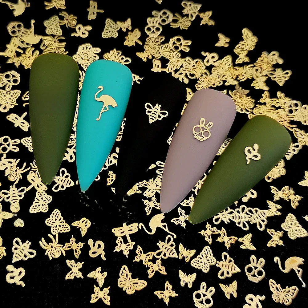 100 sztuk złoty motyl metalowe szpilki do paznokci pszczoła królik metalowy gwóźdź naklejki artystyczne naklejki cienkie paznokci Charms DIY 3D ozdoby do paznokci — zdjęcie 2