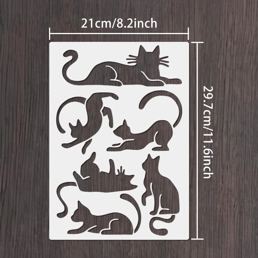 4PCS A4 Cat Theme Painting Stencil Set for DIY Craft Wall Card Decoration
