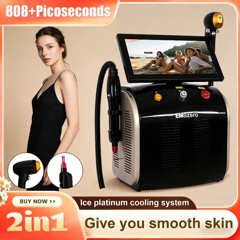 High Power 2in1 Titanium Ice Platinum Diode Laser 3 Wavelength ND YAG Painless Hair Removal Beauty Machine