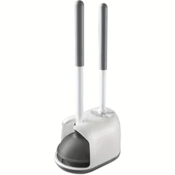 1set Toilet Plunger And Brush, 2 In 1 Toilet Bowl Brush Plunger Set With Holder, Bathroom Cleaning Tools With Caddy Stand