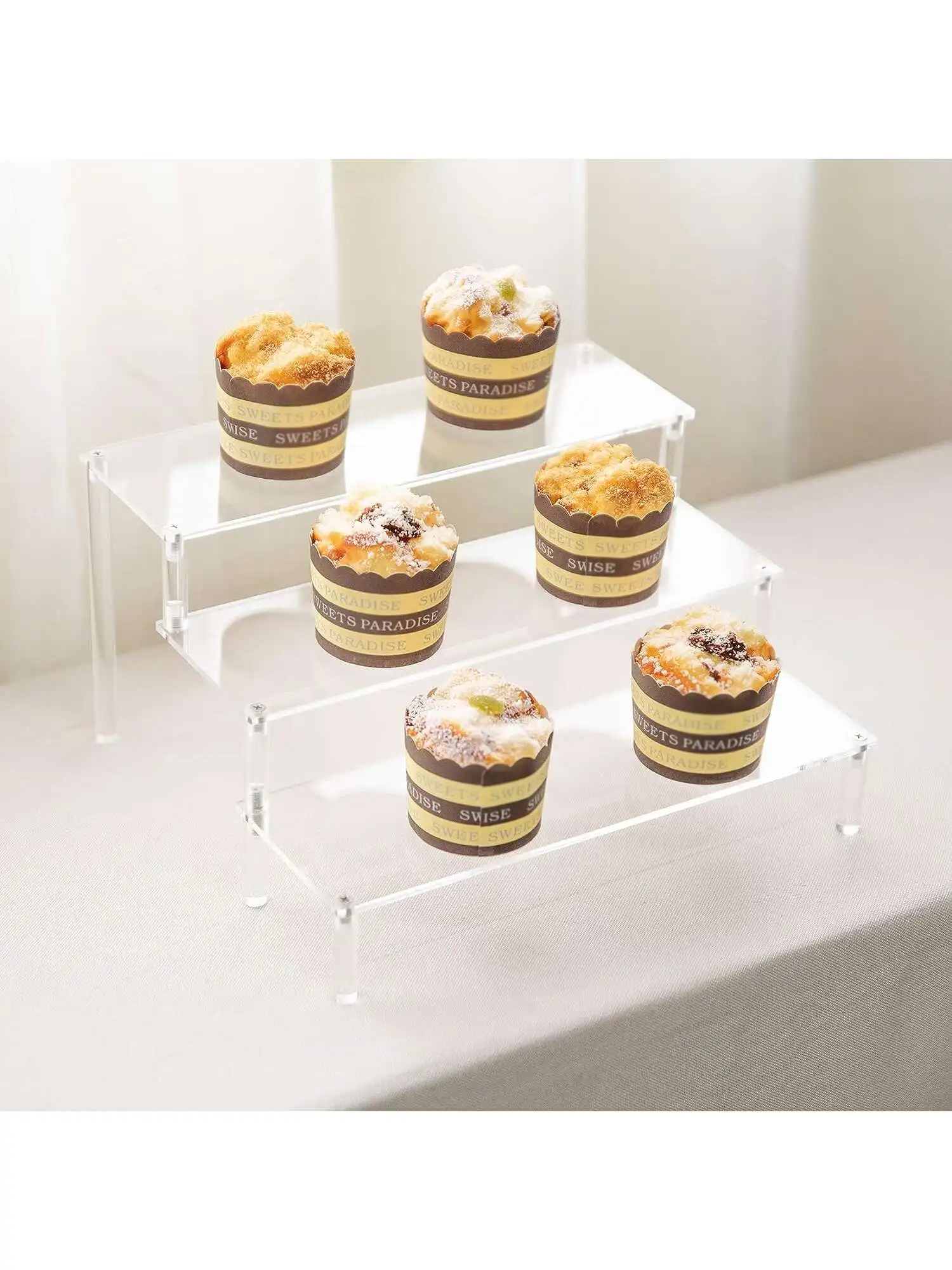 Acrylic Anime Figures & Blind Box Toys Display Risers,Clear Shelf 3 Tier Cupcake Display Stand Steps for Food Desserts Stand Per