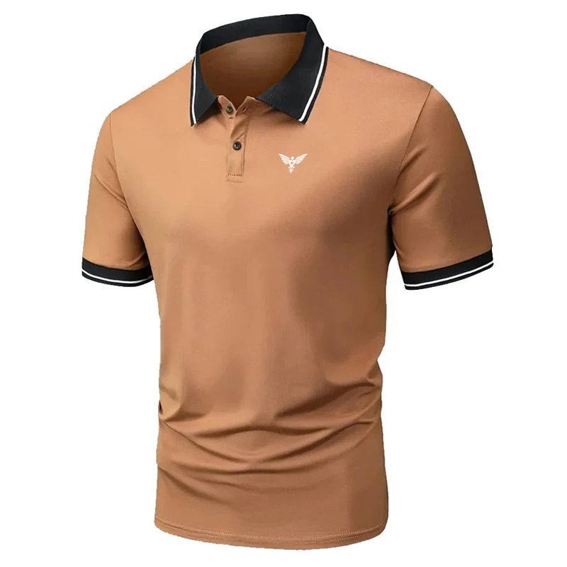 قميص جولف رجالي Pique Polo Shirt Business كاجوال بياقة بولو وأكمام قصيرة، أزرار ملونة أساسية للصيف، مقاس عادي