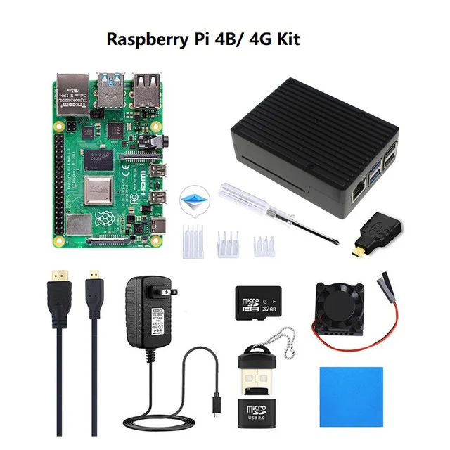 Official Pi 4B Full Kit RAM Single Board Computer Raspberry Pi 4 Model B DIY Kit  with Heat Sink 32GB Micro SD Cooling Fan Heat