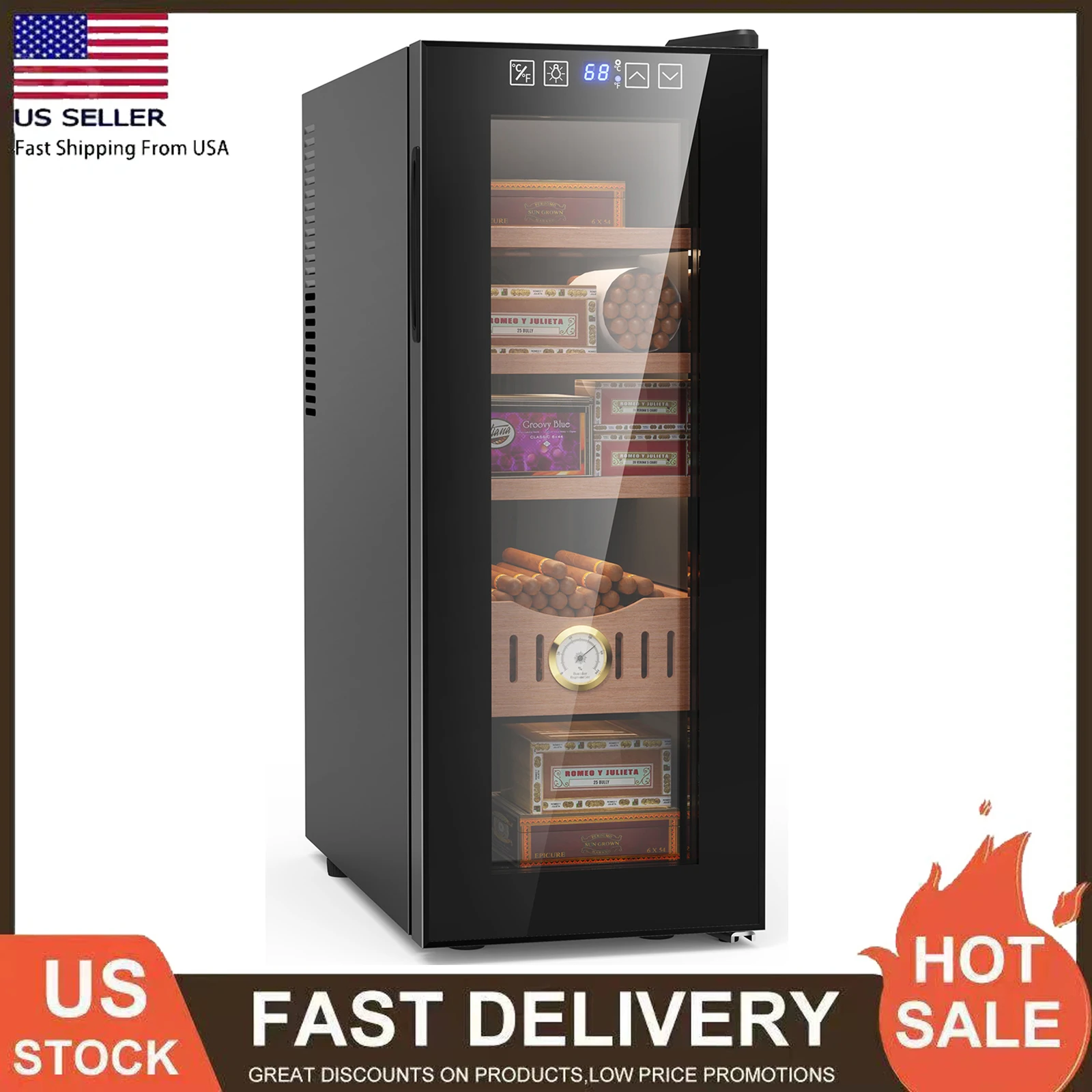 35L Electric Humidity Control Cabinet, 250 Counts Cabinet with Cooling Temperature Control, Electric Cooling Fridge with Shelves