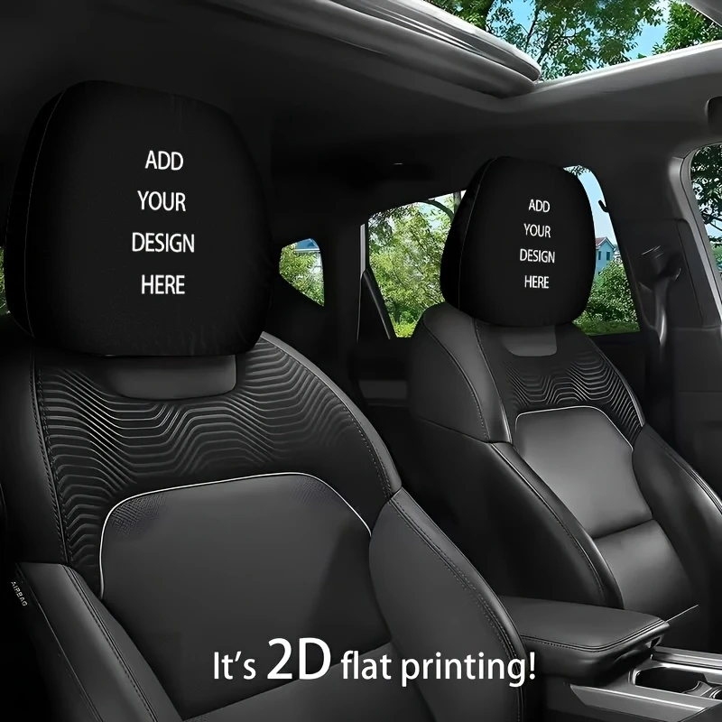 2pcs Custom Car Headrest Covers, Protects and Decorates Front Seat Headrests, Fit, Elastic, with Photo/Text/Logo, Universal Size