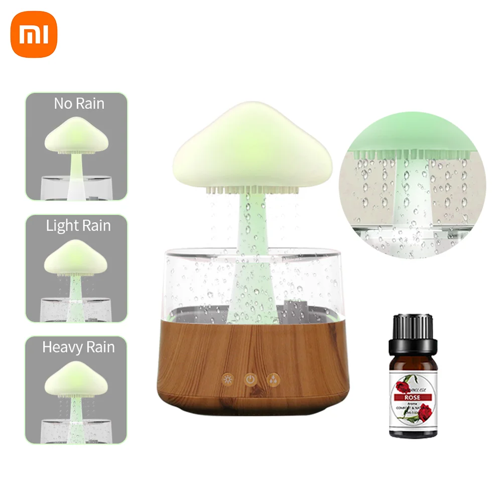 

Mushroom Air Humidifier Rain Cloud Night Light Smell Distributor Relax Aromatherapy Lamp Calming Water Drops Sounds Diffuser