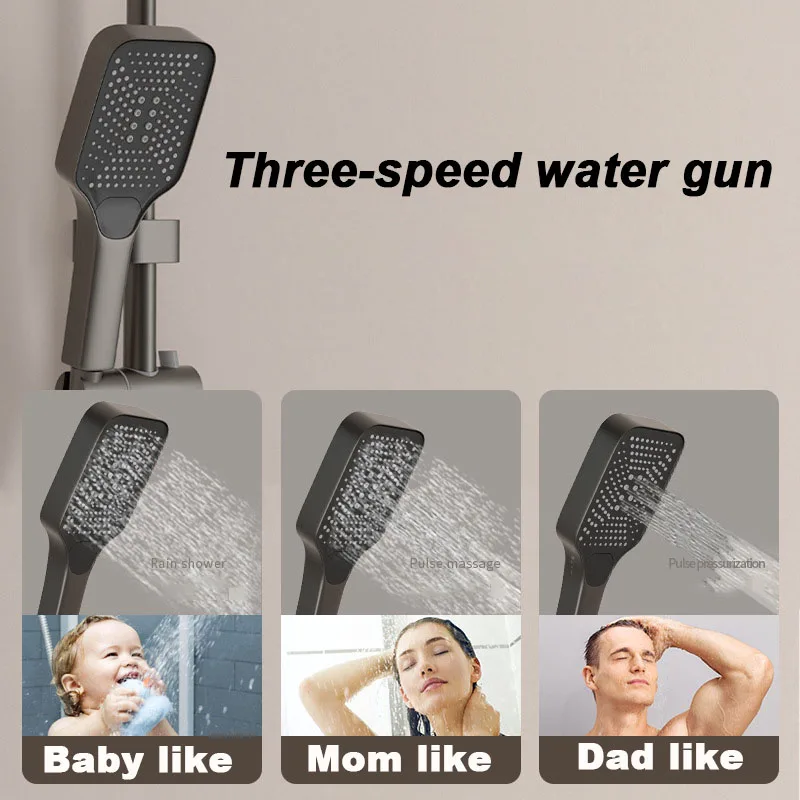 Piano Button Rainfall Shower Set  Hot Cold Shower System Bathroom Display Wall Mount Smart Thermostatic Bath Faucet Squa