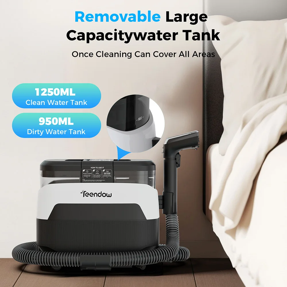 Nettoyeur de tapis et de moquettes 3-en-1 Teendow C6 MAX, 1650W, vapeur haute puissance, aspiration puissante 12000Pa, conception à double réservoir, adapté aux animaux domestiques, machine de