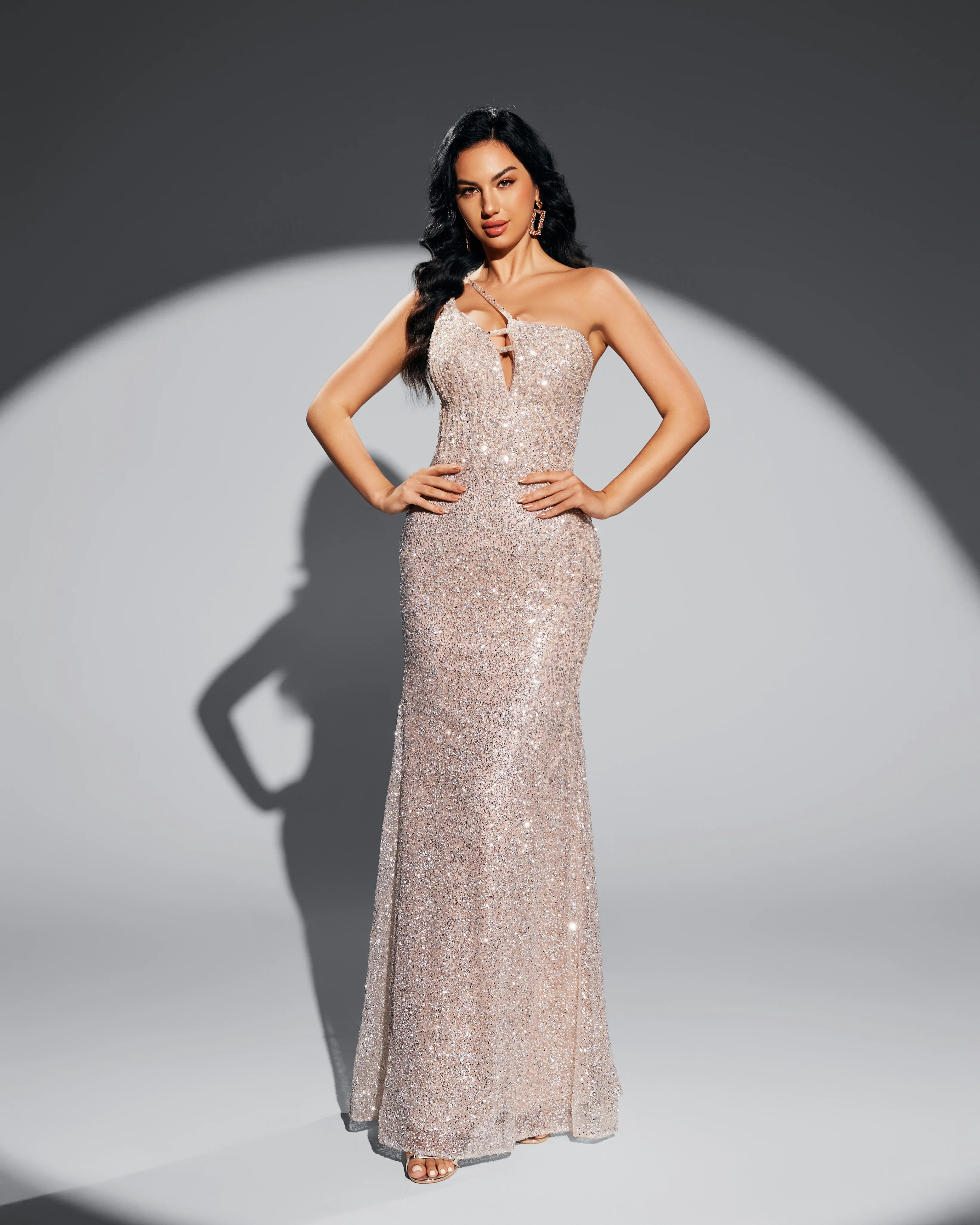 (판매) Shalimar Zhang 골든 이브닝 드레스 긴 소매 럭셔리 호스트 드레스 파티 드레스 여자 가운 맞춤형