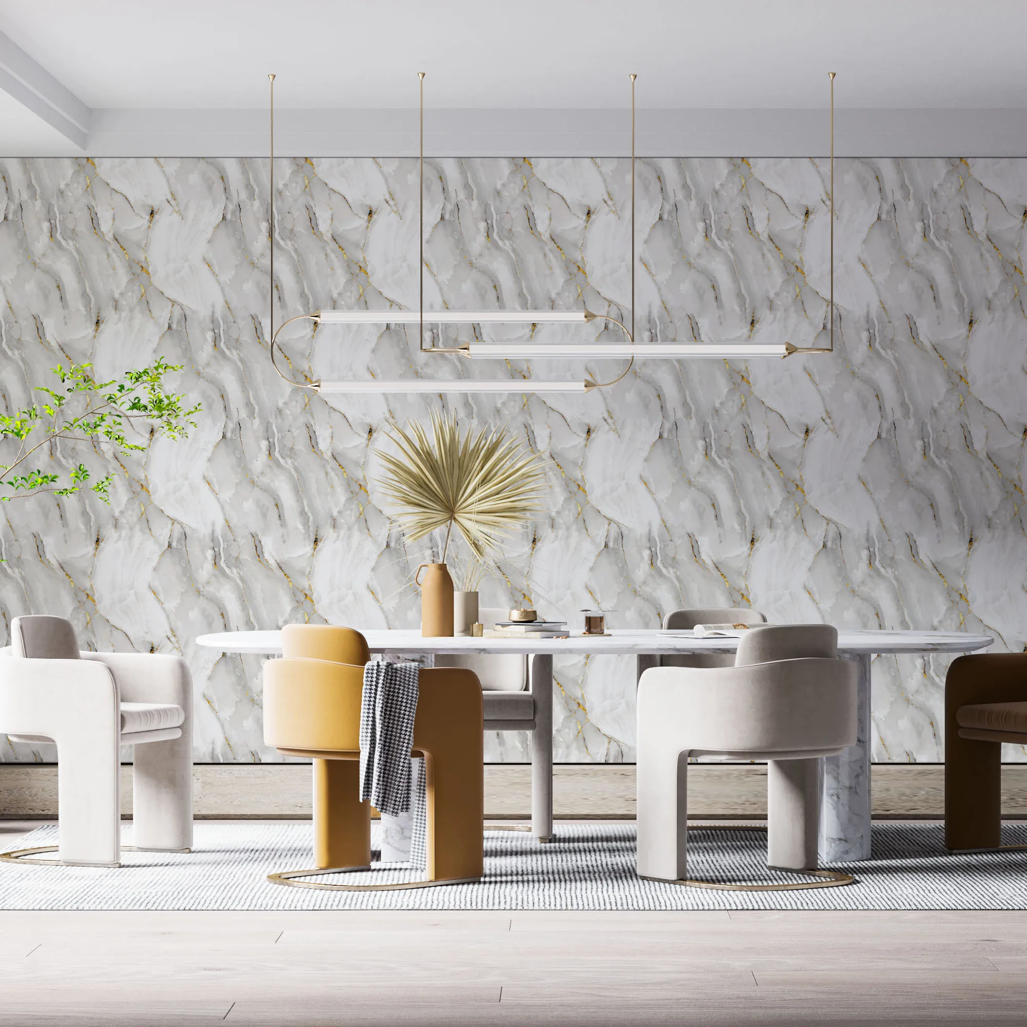 ورق جدران من الفينيل ذاتي اللصق من الرخام الذهبي الأبيض المزخرف بالحجر #3