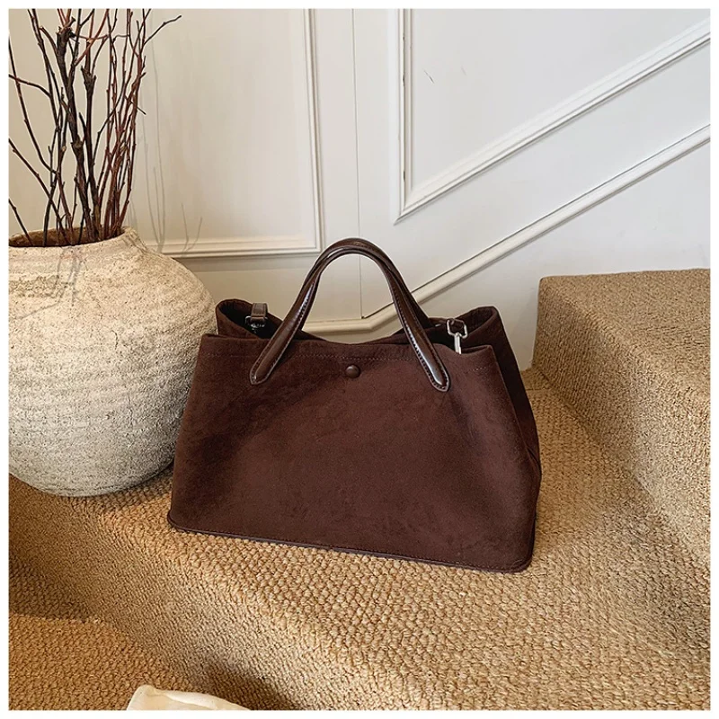 

Large capacity Branded Luxury Designer Handbags For Women Faux Suede Pure Colo Capacity Shopper Shoulder Tote Bag Set 2026