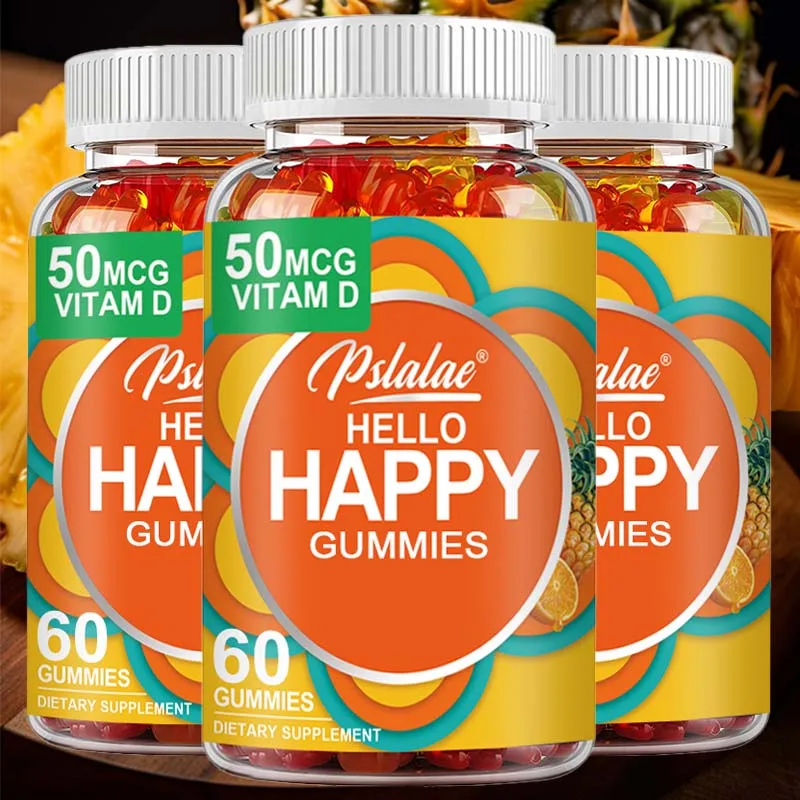 Hello Happy Gummies - Mood Balance Support, Vitamin D, Saffron High Absorption Formula - 60 Gummies