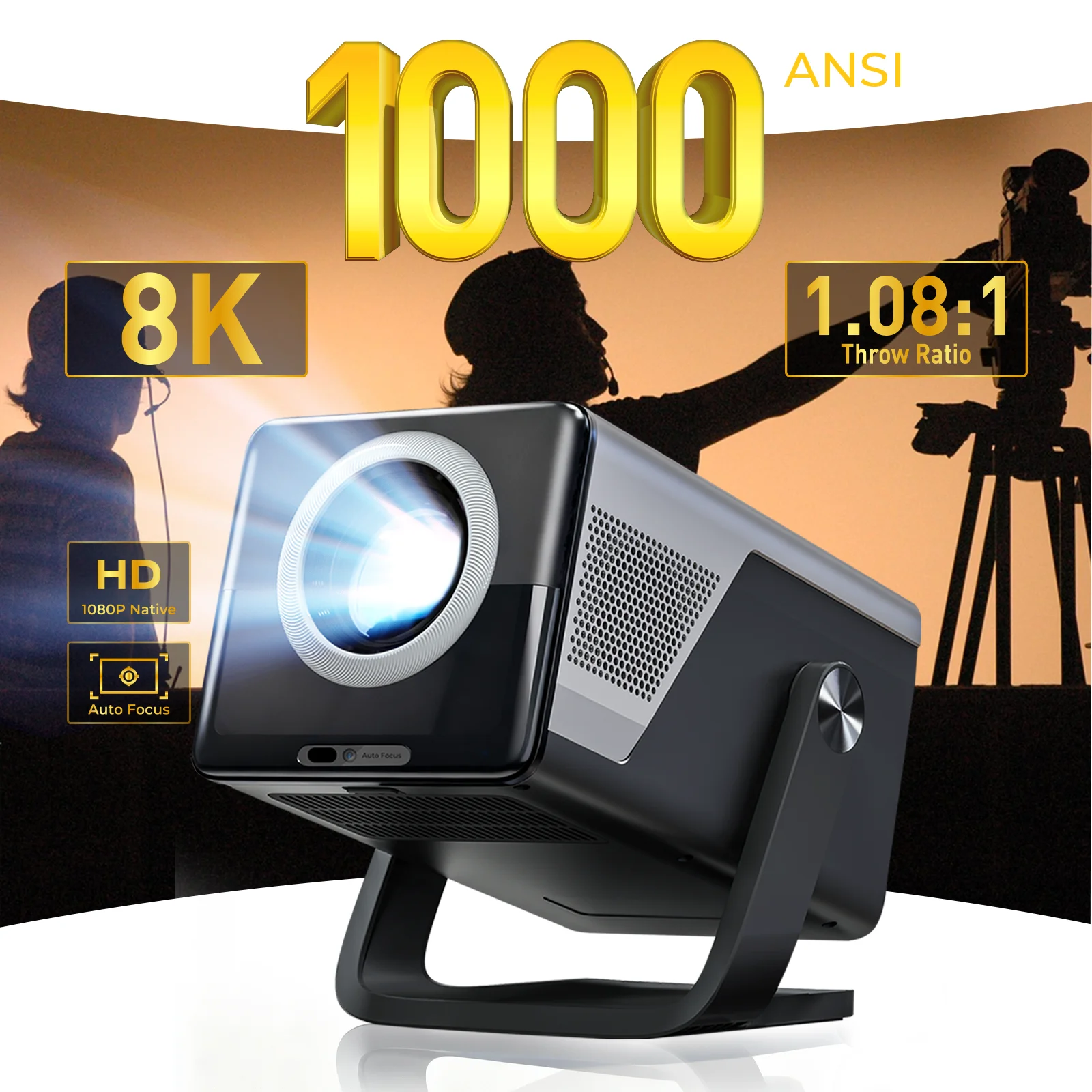 

Lyncast 8K Support HD 1080P Auto Focus 1000ANSI Projector 5W Speaker Android 14 WiFi6 BT5.4 Outdoor Home Theater Projectors X7