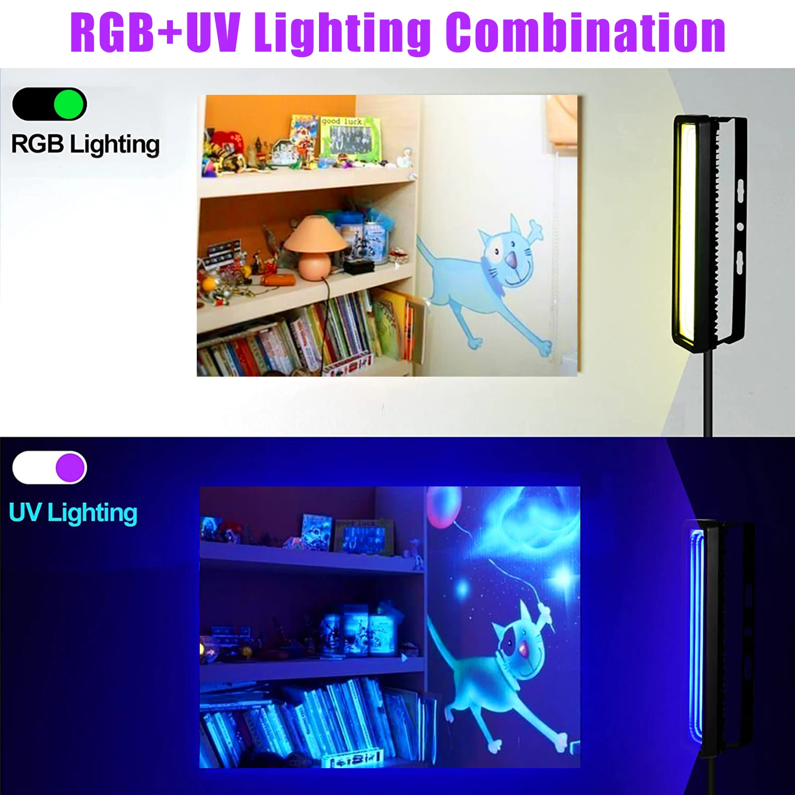 50W UV+RGB Lights,Color Changing Lights,Black Light for Glow Party,RGB Flood Light,with Switch and Remote,for Garden Lighting