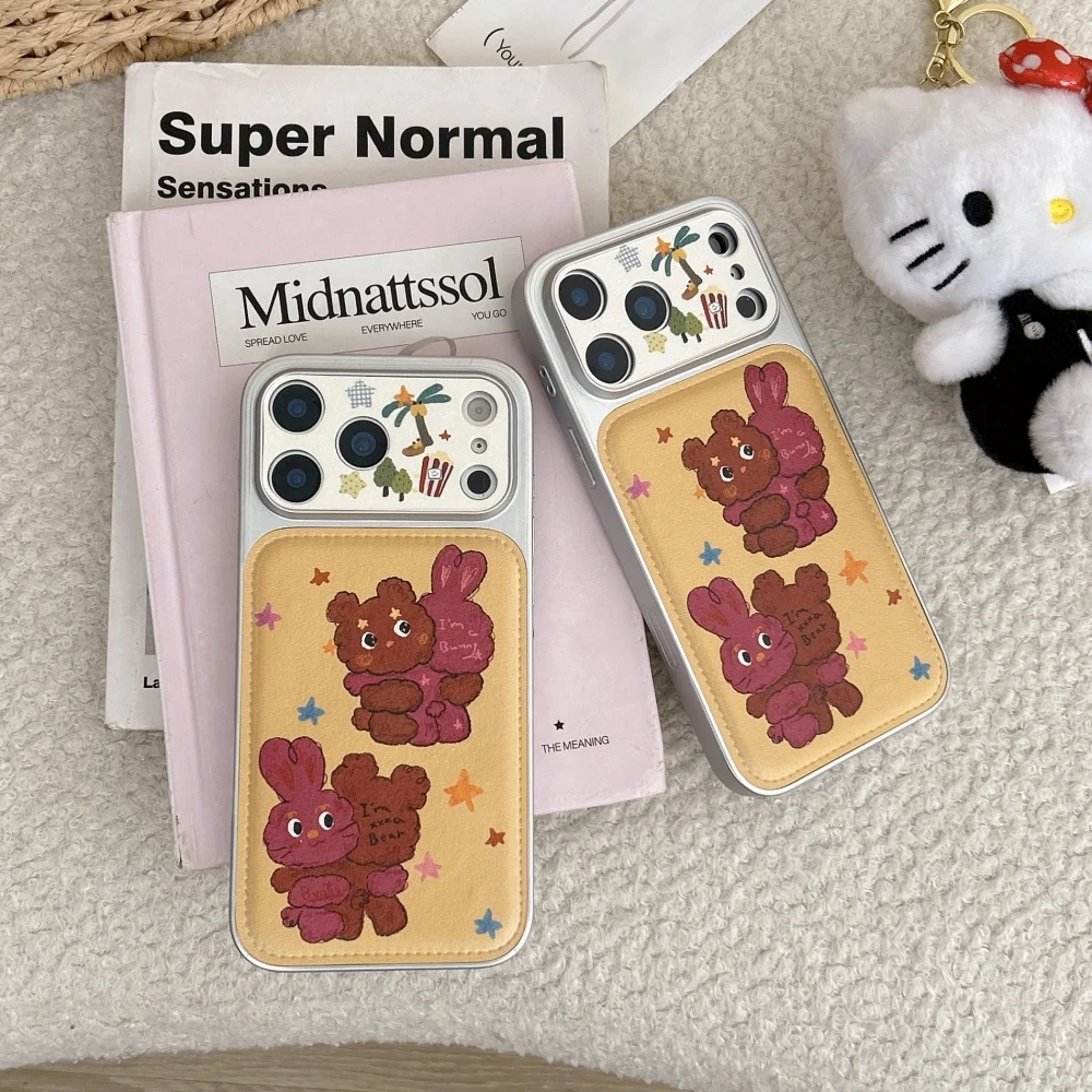 

Stylish creative scrawled graffiti hugging rabbit bear phone case for16 17 14 15ProMax phone case Stylish creative Fundas for 17