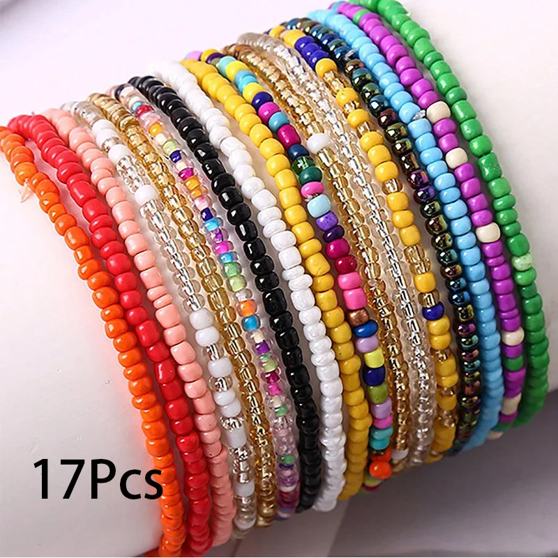 17Pcs/set elastic rice Bead Bracelet Bohemian Stackable bracelet Beach Bracelet accessory