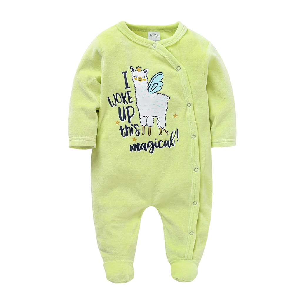 Kavkas Winter New Baby Clothing Boys Velour Warm Romper Sets Green Dinosaur Jumpsuit Kids Playsuit Newborn Boys Free Shipping