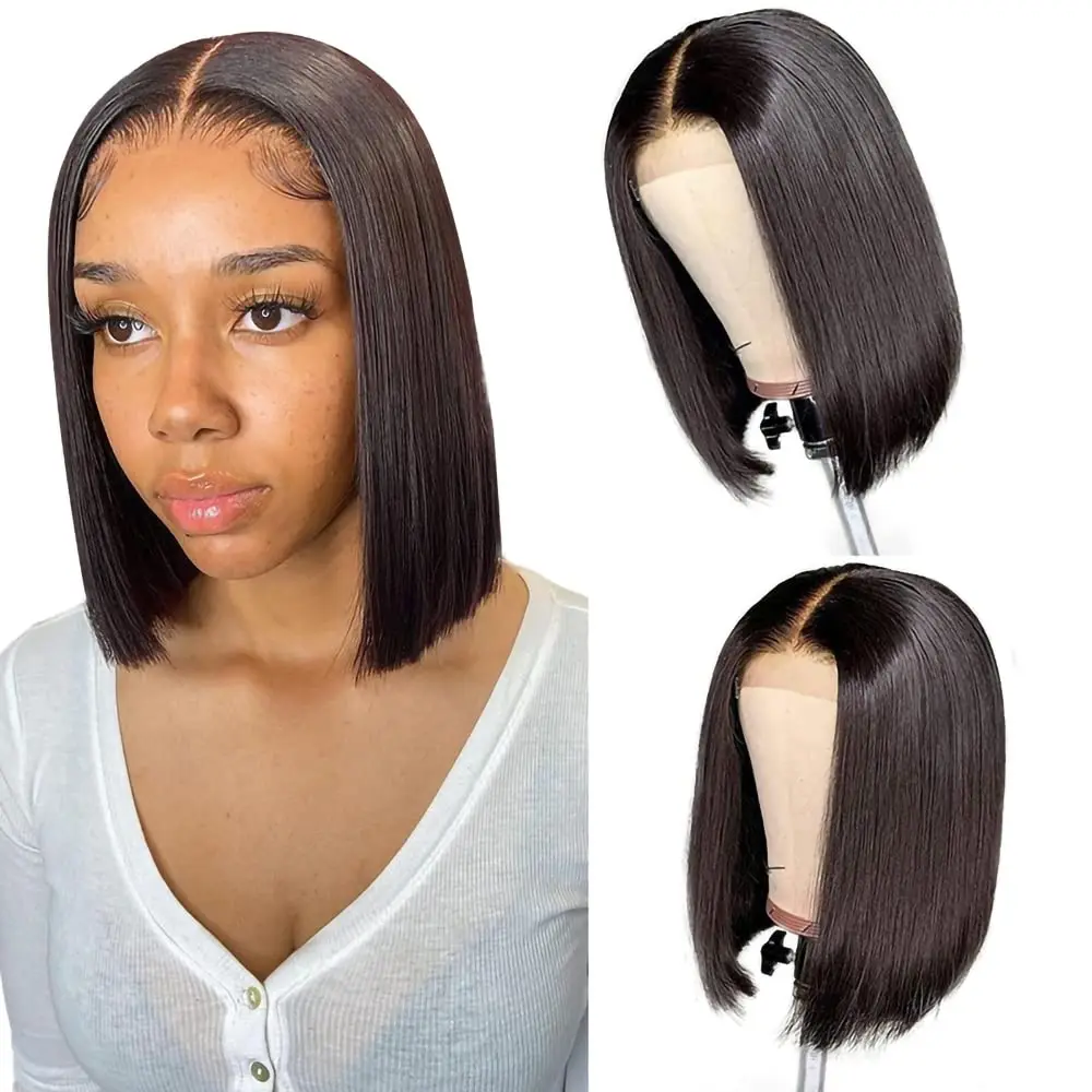 13x4 gerade Spitze Frontal Bob Perücke vor gezupft 4x4 Echthaar Perücken brasilia nischen Remy gerade kurze Bob Perücke für Frauen 12 Zoll