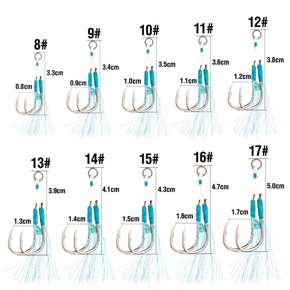 20 Stück scharfe Angelhaken aus Kohlenstoffstahl, Assist-Haken, Doppelhaken, Angelzubehör mit langlebigem Ring für Jig – Detail 7